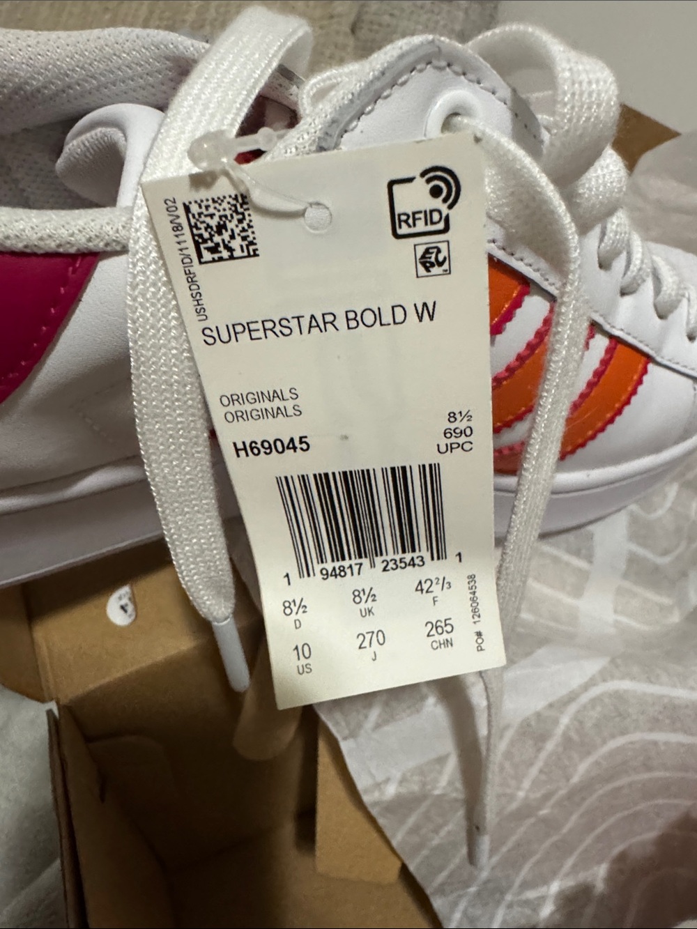 adidas White Sneakers with Pink & Orange Stripes - Picture 7 of 7